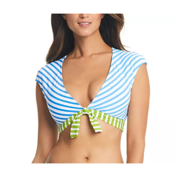 Bleu Rod Beattie Other - NEW Bleu by Rod Beattie Blue White Stripe Bikini Top Size 10 Tie front Modest